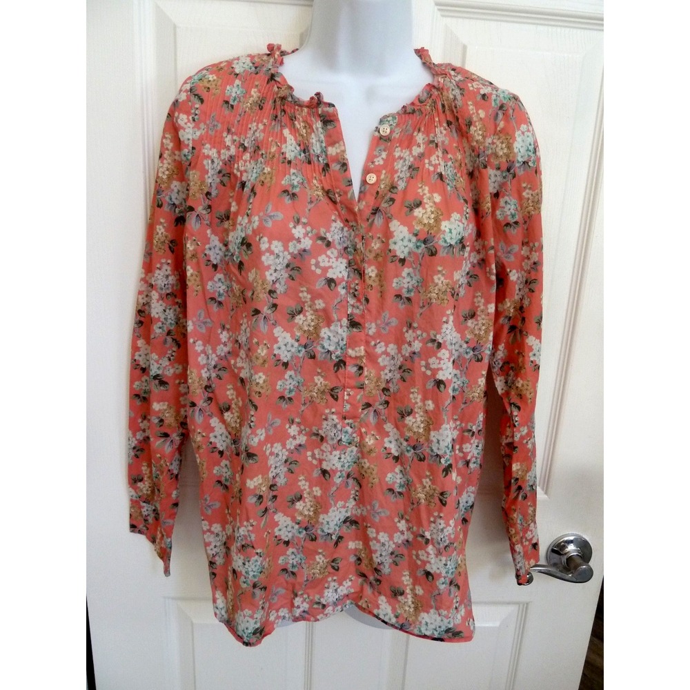 J. Crew Liberty Fabric Floral Blouse 10 Pink Ruffled Pin-tucked Cottagecore Top